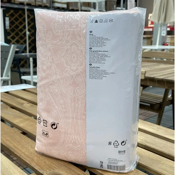 IKEA JÄTTEVALLMO Duvet Cover and pillowcase(s)Paisley light pink/white, King NEW - Picture 8 of 8